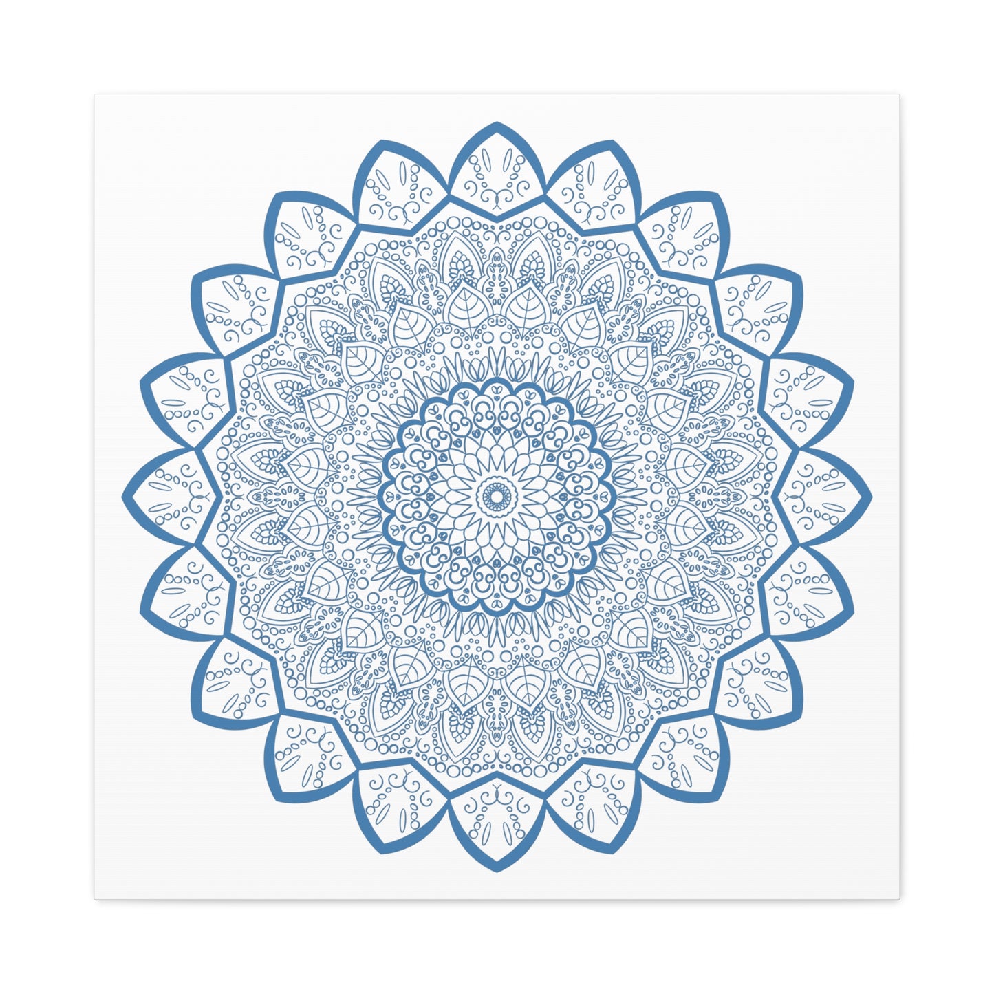 Handmade Mandala Art in Steel Blue with Intricate Design on Canvas