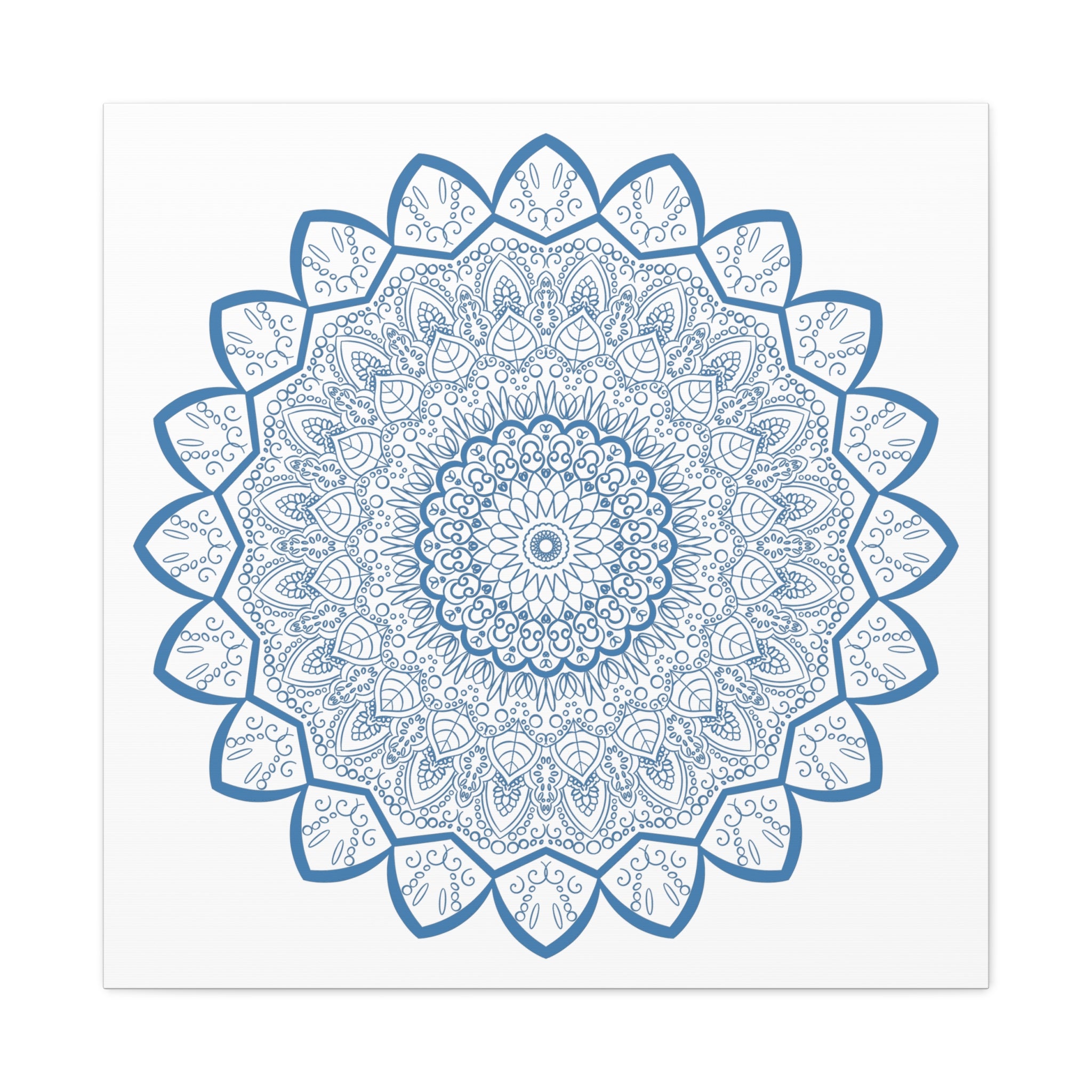 Handmade Mandala Art in Steel Blue with Intricate Design on Canvas