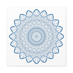 Handmade Mandala Art in Steel Blue with Intricate Design on Canvas