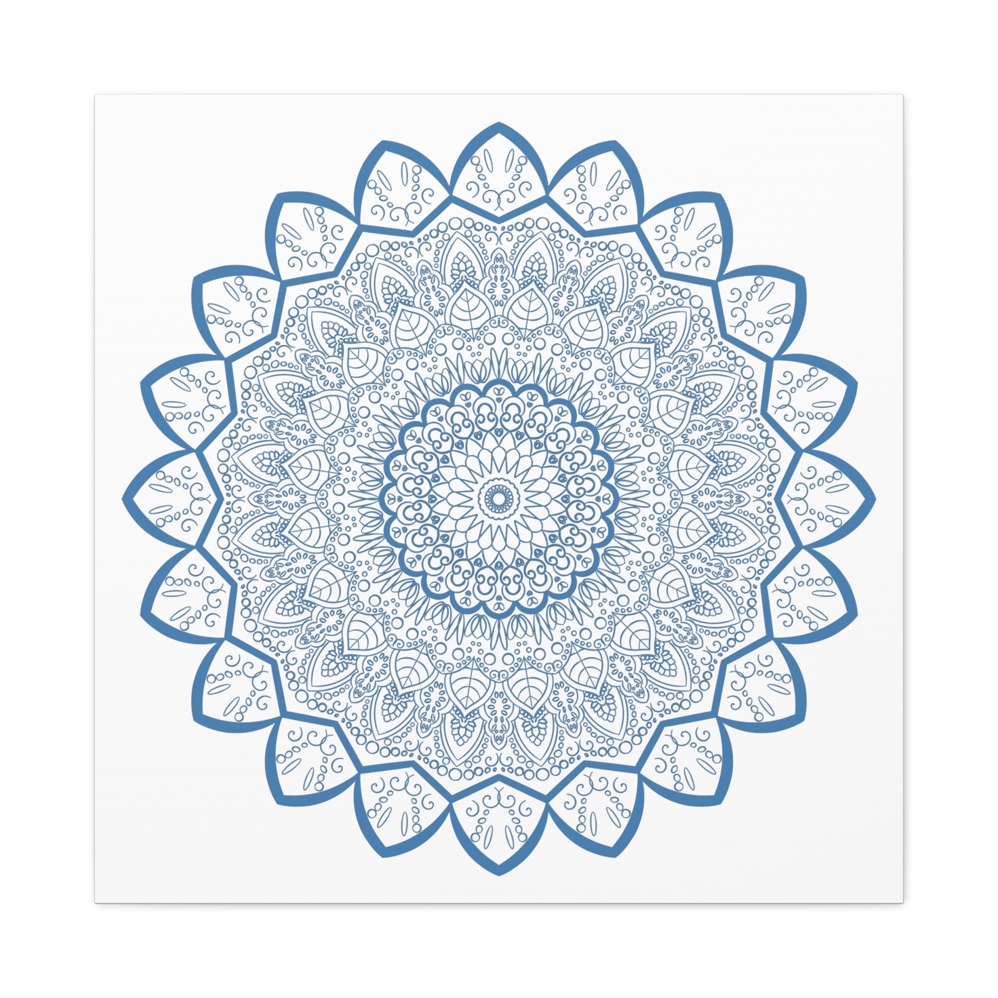 Handmade Mandala Art in Steel Blue with Intricate Design on Canvas