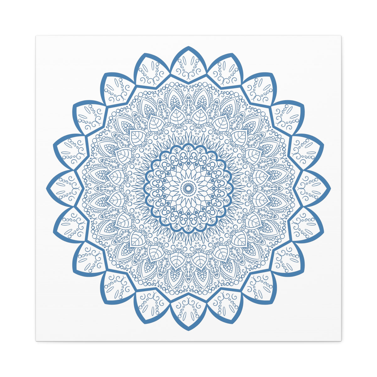 Handmade Mandala Art in Steel Blue with Intricate Design on Canvas