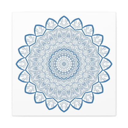 Handmade Mandala Art in Steel Blue with Intricate Design on Canvas