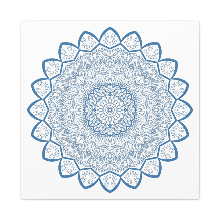 Handmade Mandala Art in Steel Blue with Intricate Design on Canvas