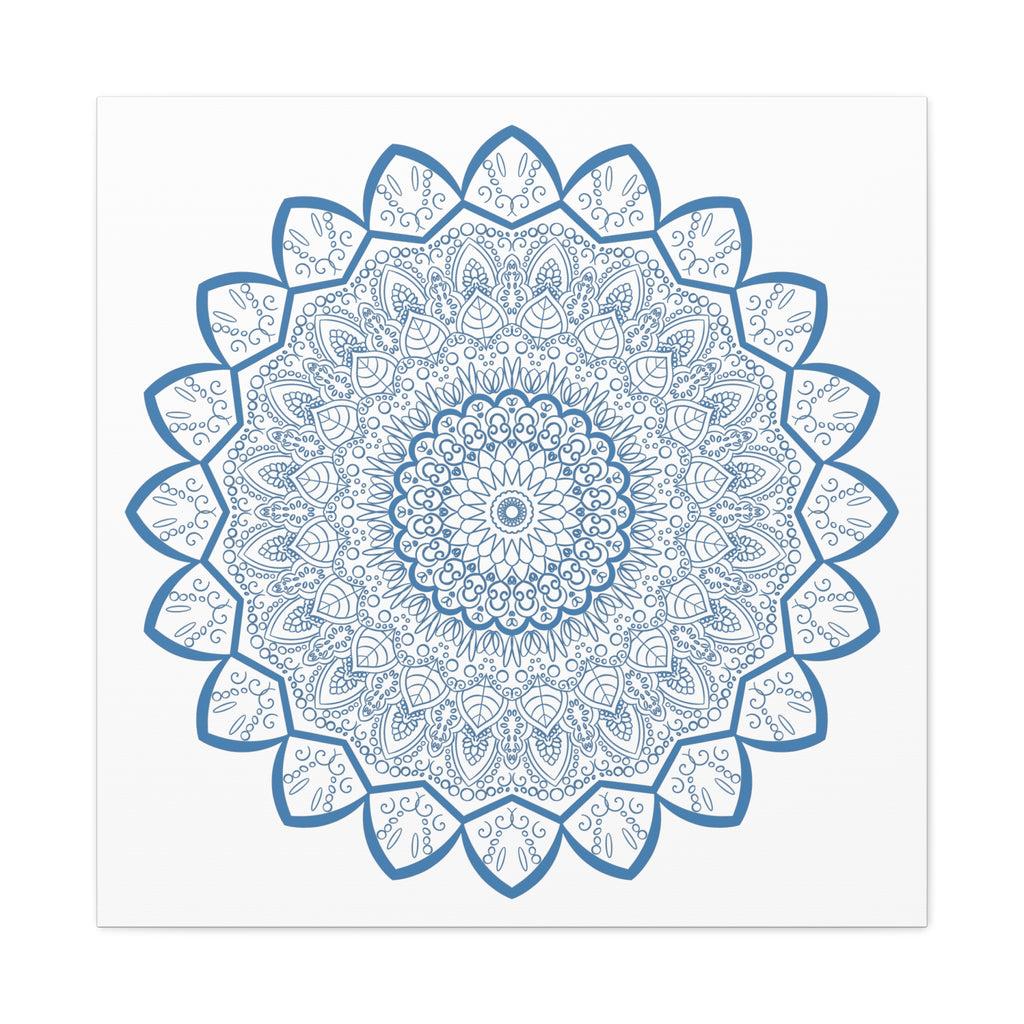 Handmade Mandala Art in Steel Blue with Intricate Design on Canvas