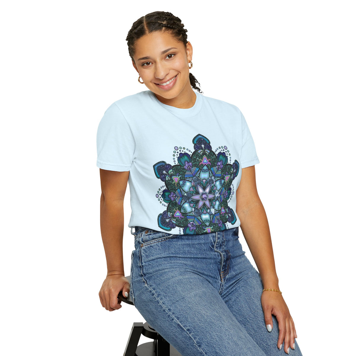 Blue Ocean Glitter Mandala T-shirt & Tote Bag Bundle