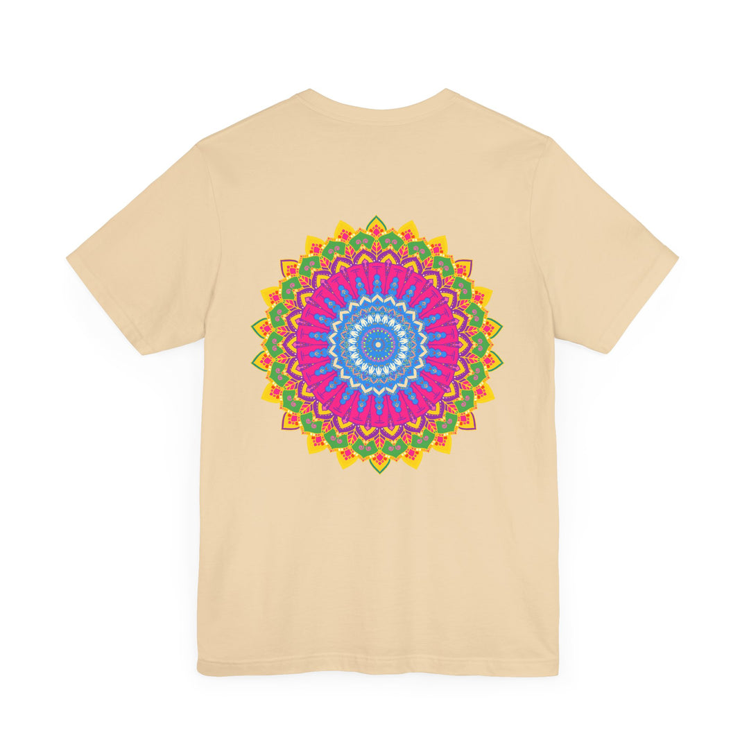 A vibrant mandala t-shirt featuring intricate designs symbolizing spiritual peace and tranquility