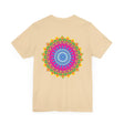 A vibrant mandala t-shirt featuring intricate designs symbolizing spiritual peace and tranquility