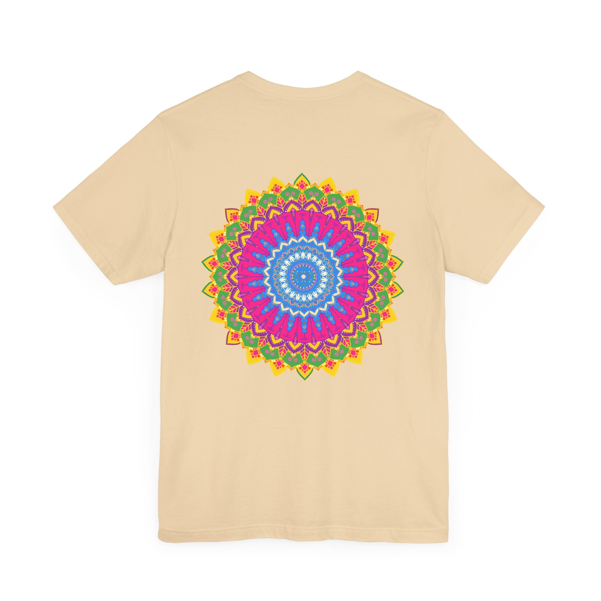 A vibrant mandala t-shirt featuring intricate designs symbolizing spiritual peace and tranquility