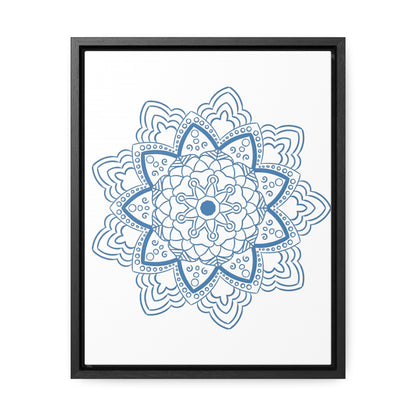 Beautiful handmade Mandala design wall art in steel blue, gallery canvas wraps, and vertical frame