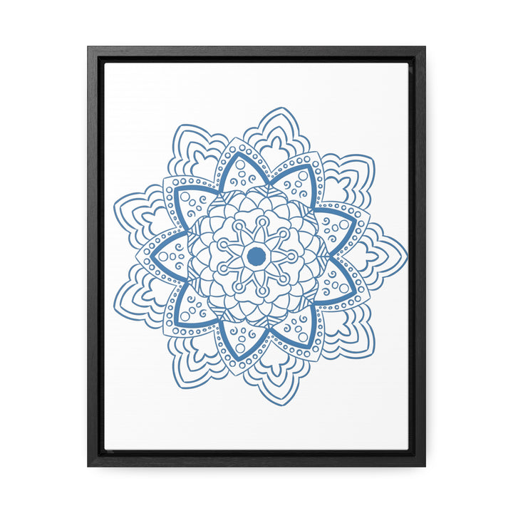 Beautiful handmade Mandala design wall art in steel blue, gallery canvas wraps, and vertical frame