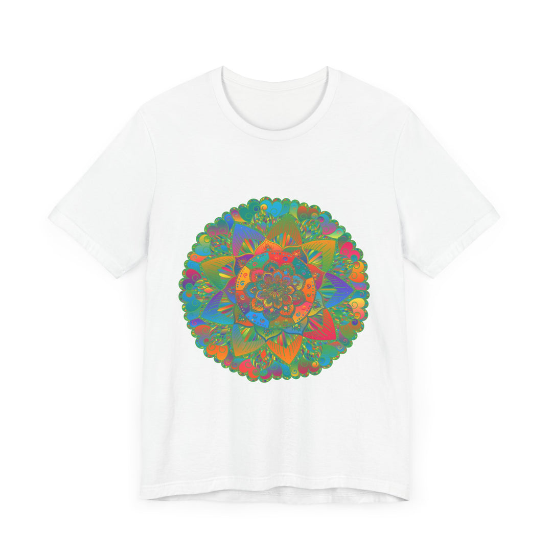 Colorful mandala tee with intricate design representing peace and tranquility