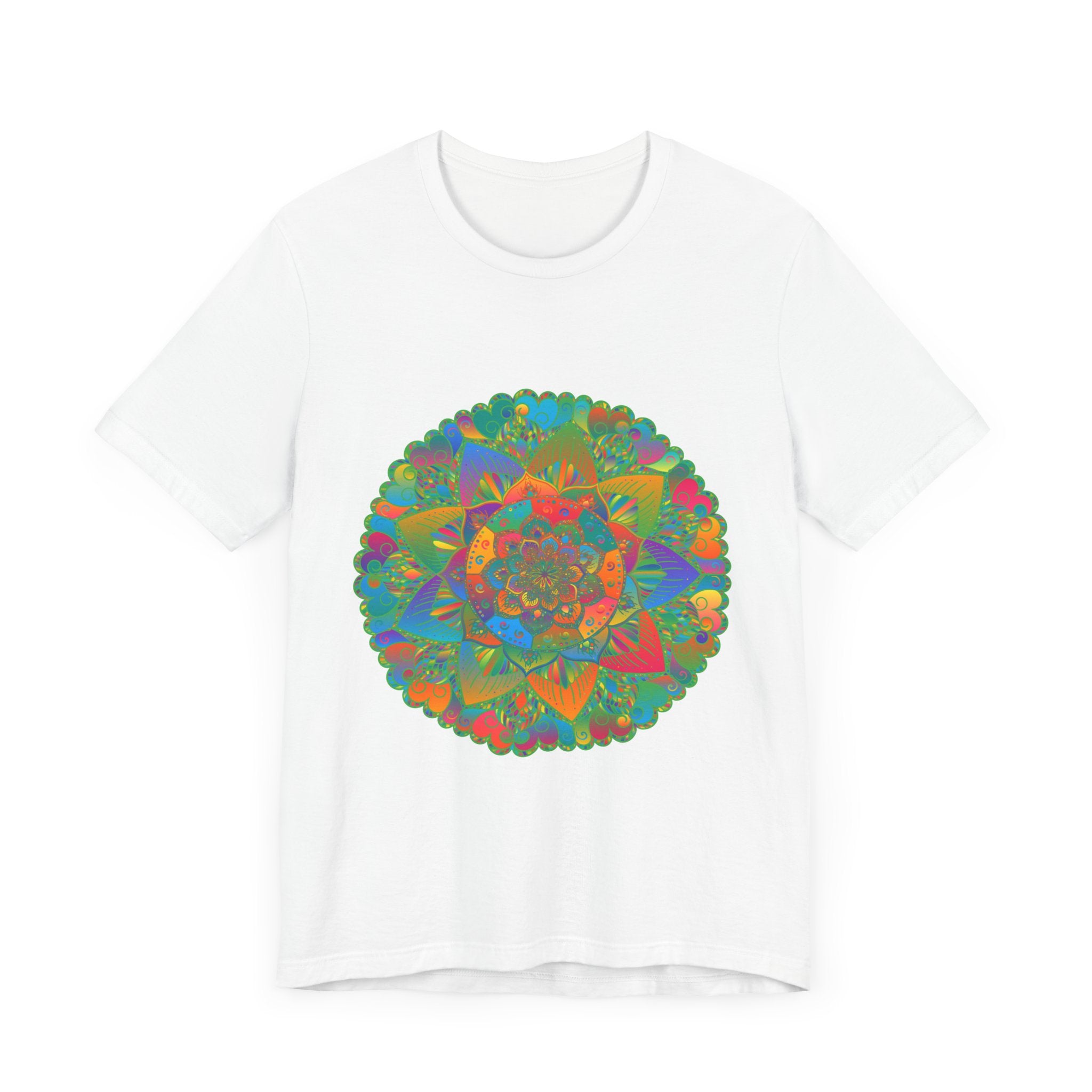 Colorful mandala tee with intricate design representing peace and tranquility