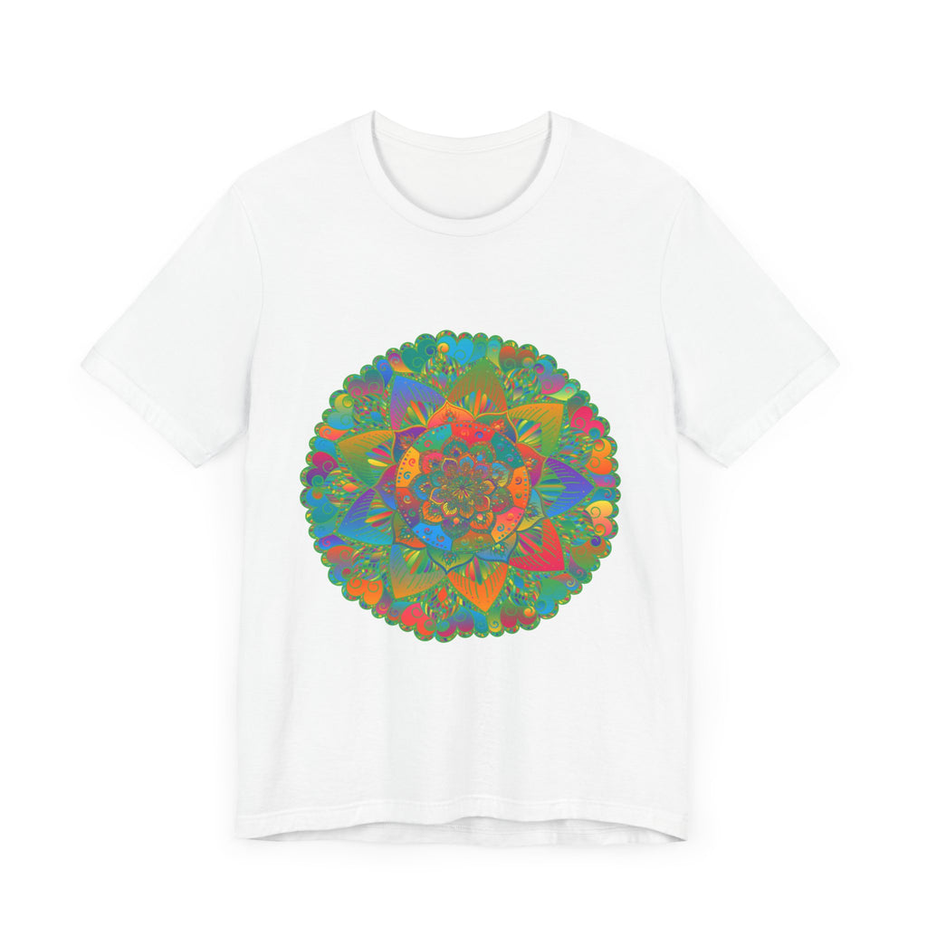 Colorful mandala tee with intricate design representing peace and tranquility