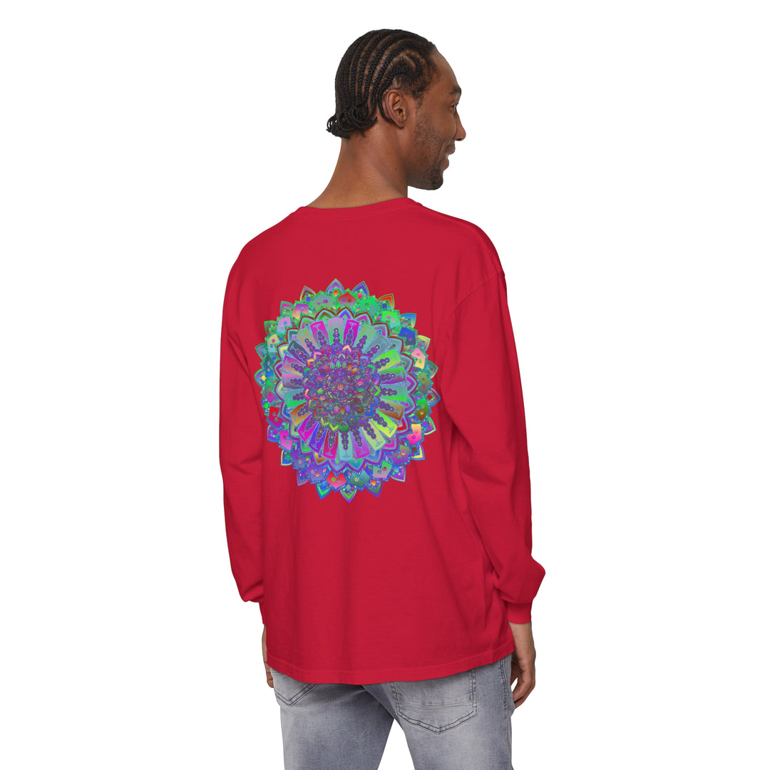 Colorful and intricate mandala design on a long sleeve t-shirt