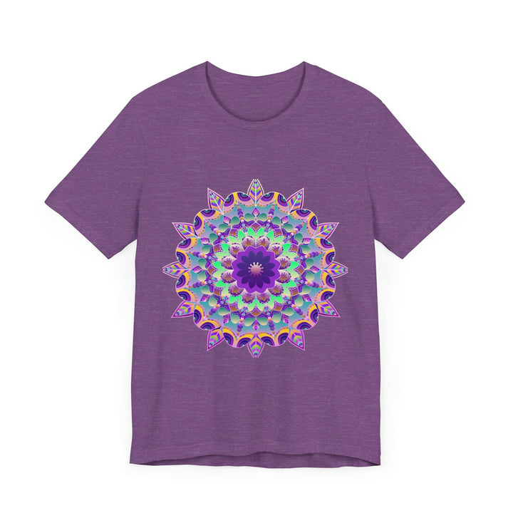 Vibrant purple mandala design t-shirt with psychedelic and intricate patterns