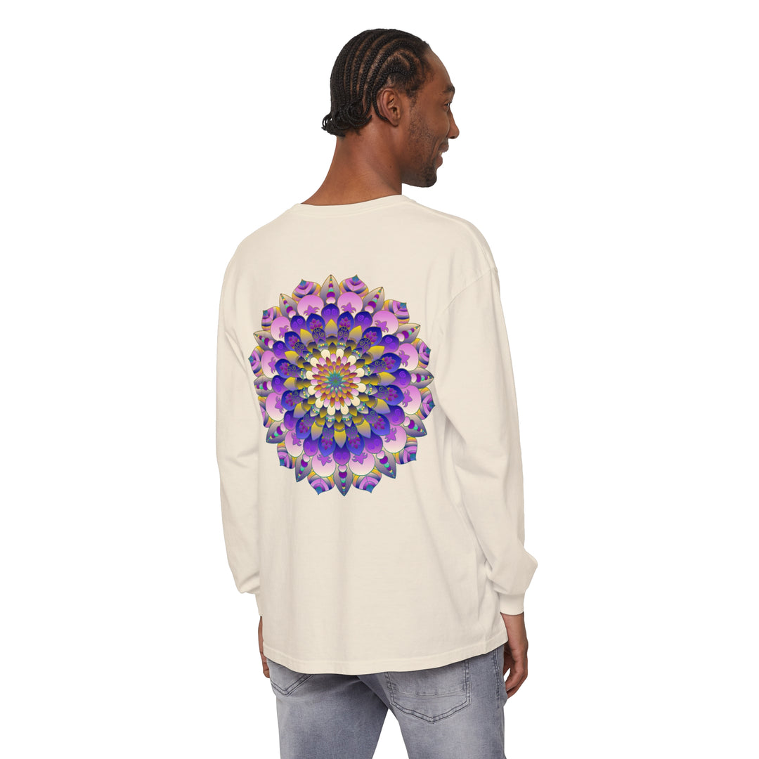 Unique and artistic long sleeve t-shirt with a vivid psychedelic mandala print