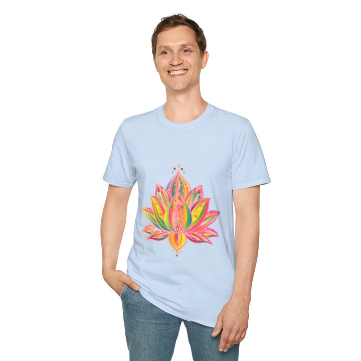 Lotus Mandala Unisex T-Shirt featuring a hand-drawn, unique design by Blululi