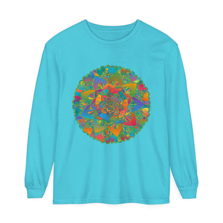 Vibrant Mandala Unisex Long Sleeve T-Shirt featuring colorful and intricate mandala design