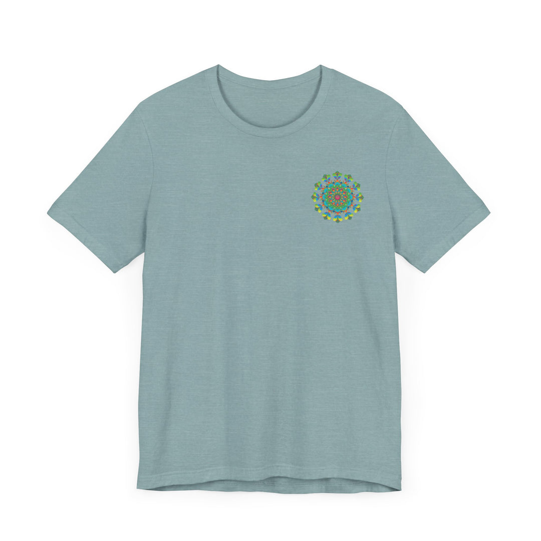 Colorful and intricate mandala design on a t-shirt, radiating spiritual vibes