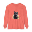 Black Kitten Watercolor Splash T-Shirt featuring a playful kitten in vibrant watercolor design on a black background