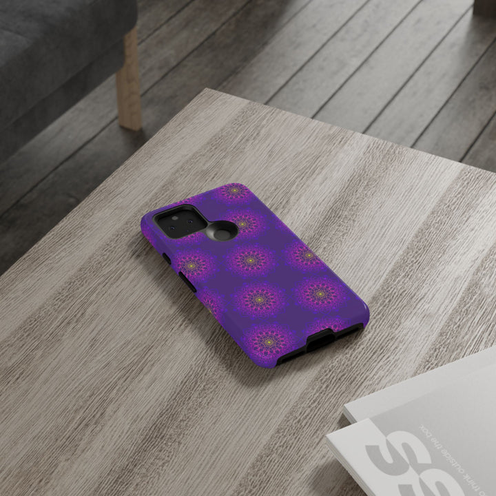 Intricate Purple Floral iPhone Case with Bold Mandala Design