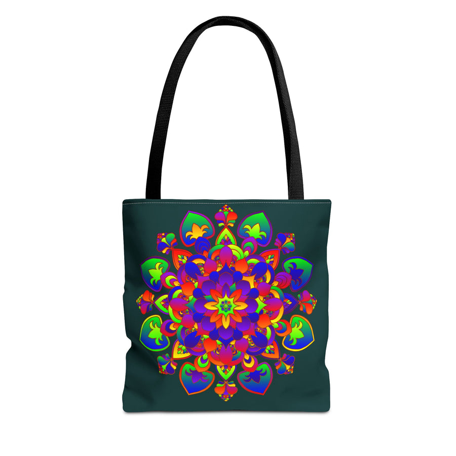 Colorful mandala design tote bag featuring mystical nature elements and intricate patterns perfect for eco-friendly shopping and everyday use