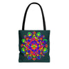 Colorful mandala design tote bag featuring mystical nature elements and intricate patterns perfect for eco-friendly shopping and everyday use