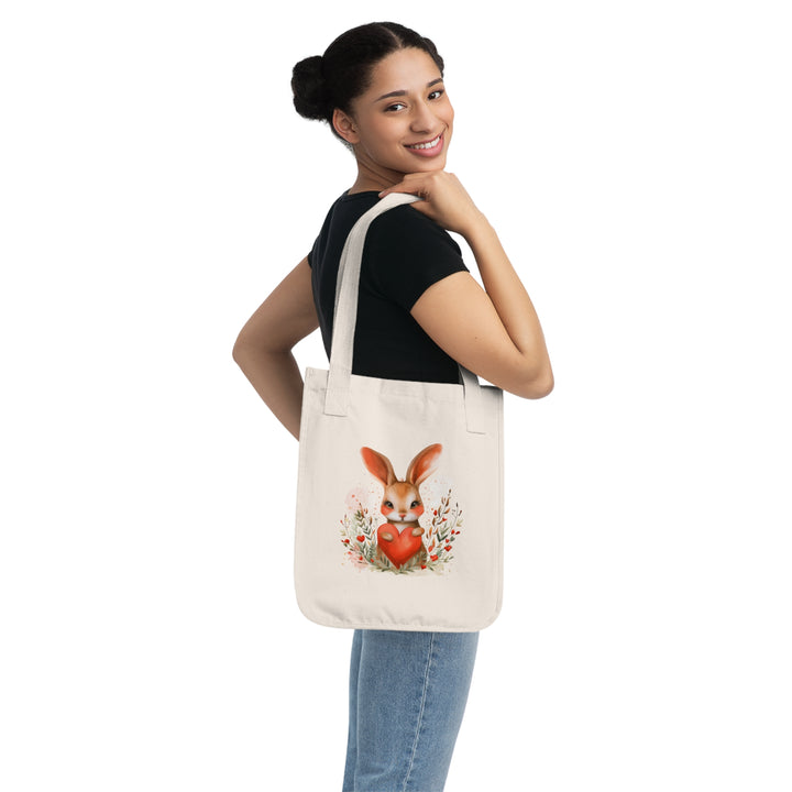 Cute Rabbit Love Organic Canvas Tote Bag, Eco-Friendly Gift for Animal Lovers, Reusable Shopping Bag, Spring Decor, Bunny Lover Tote