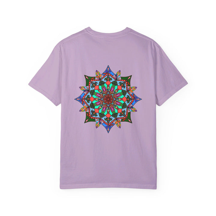 Unisex Mandala T-Shirt featuring hand-drawn mandala art, made of 100% ring-spun cotton and garment-dyed for extra comfort