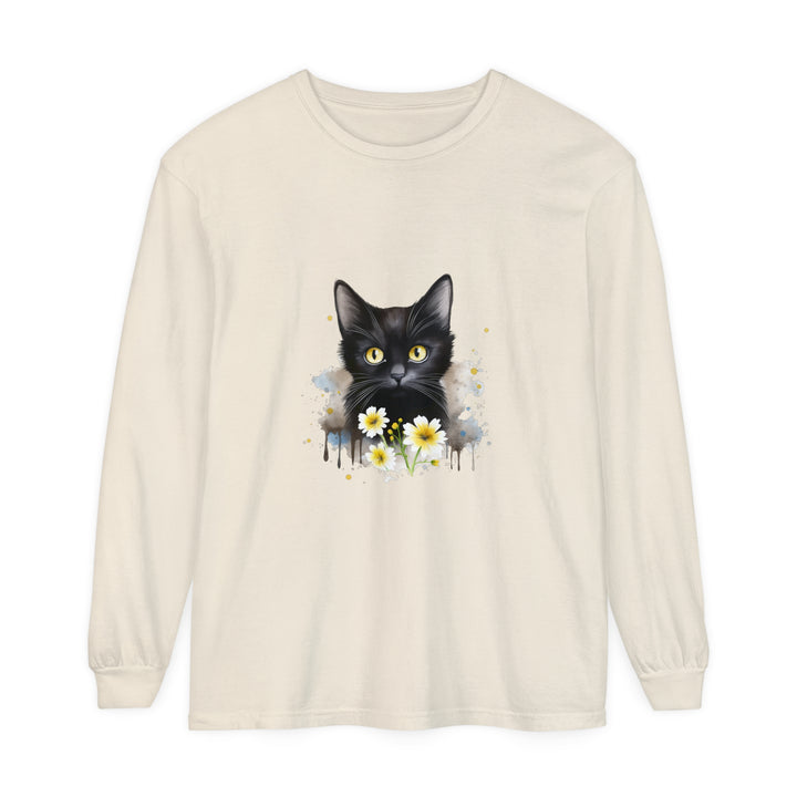 Black Cat Watercolor Floral Unisex T-Shirt featuring a beautiful hand-painted cat surrounded by vibrant flowers on a comfortable, gender-neutral t-shirt