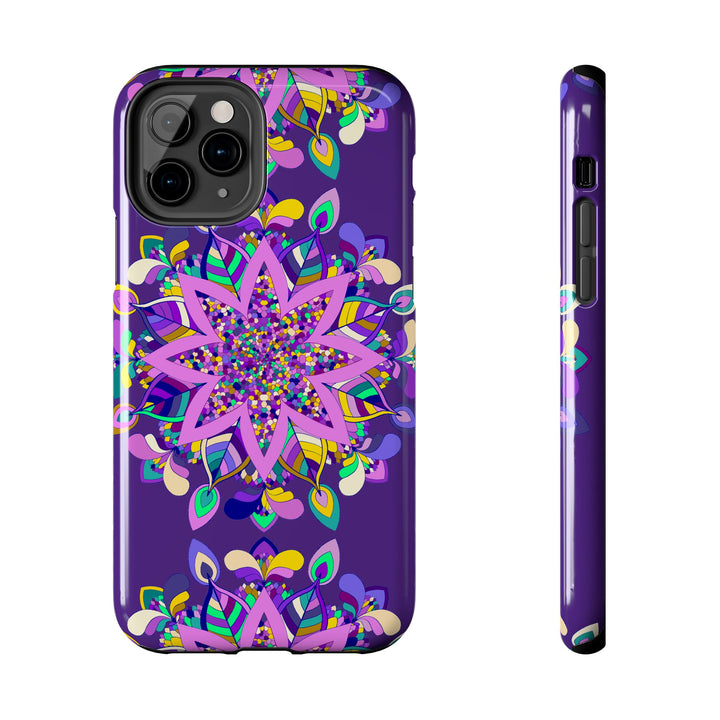 Hand drawn purple Mandala Art phone case designed for iPhone X/XS