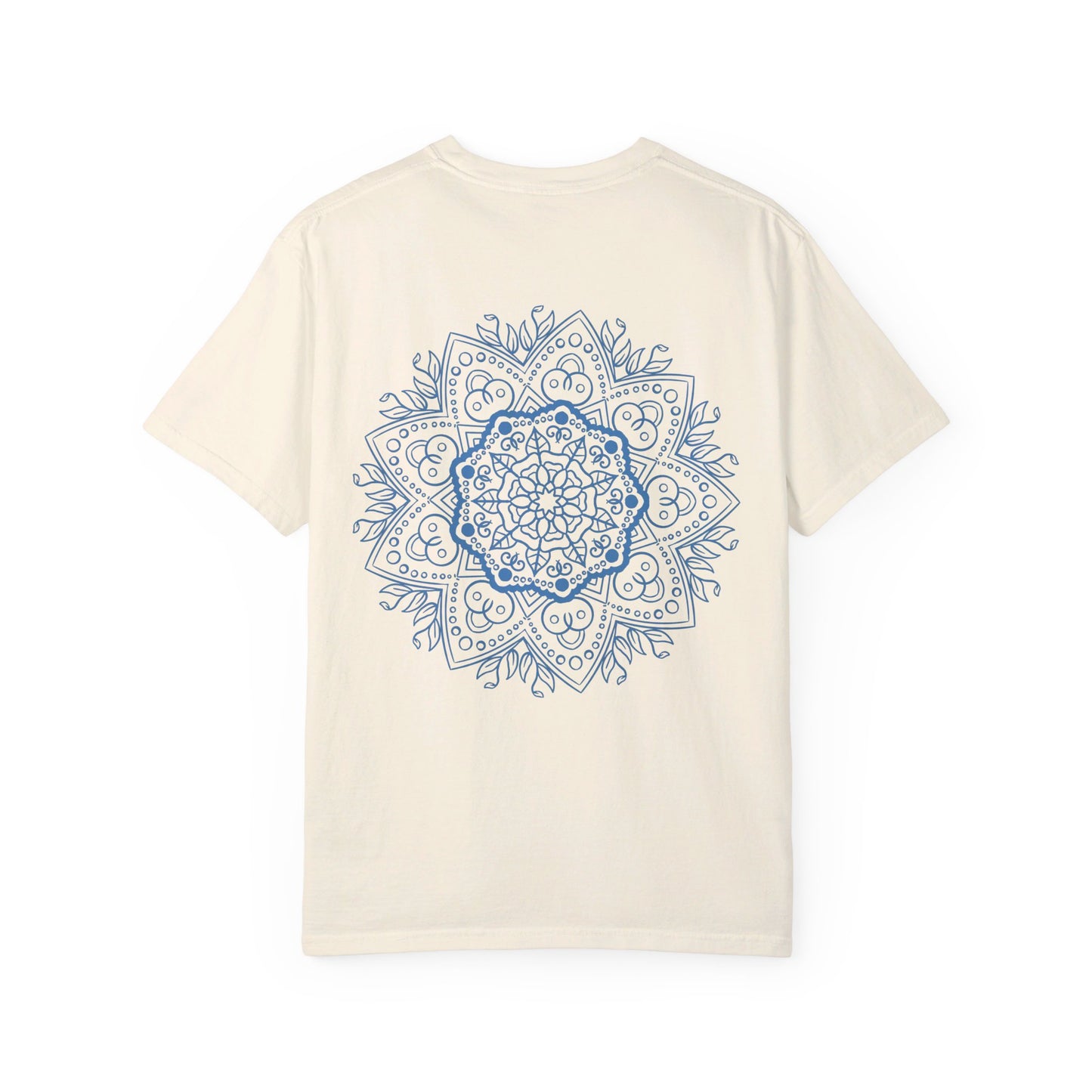 Handmade unisex Mandala Tshirt in garment-dyed fabric with intricately drawn mandala art design