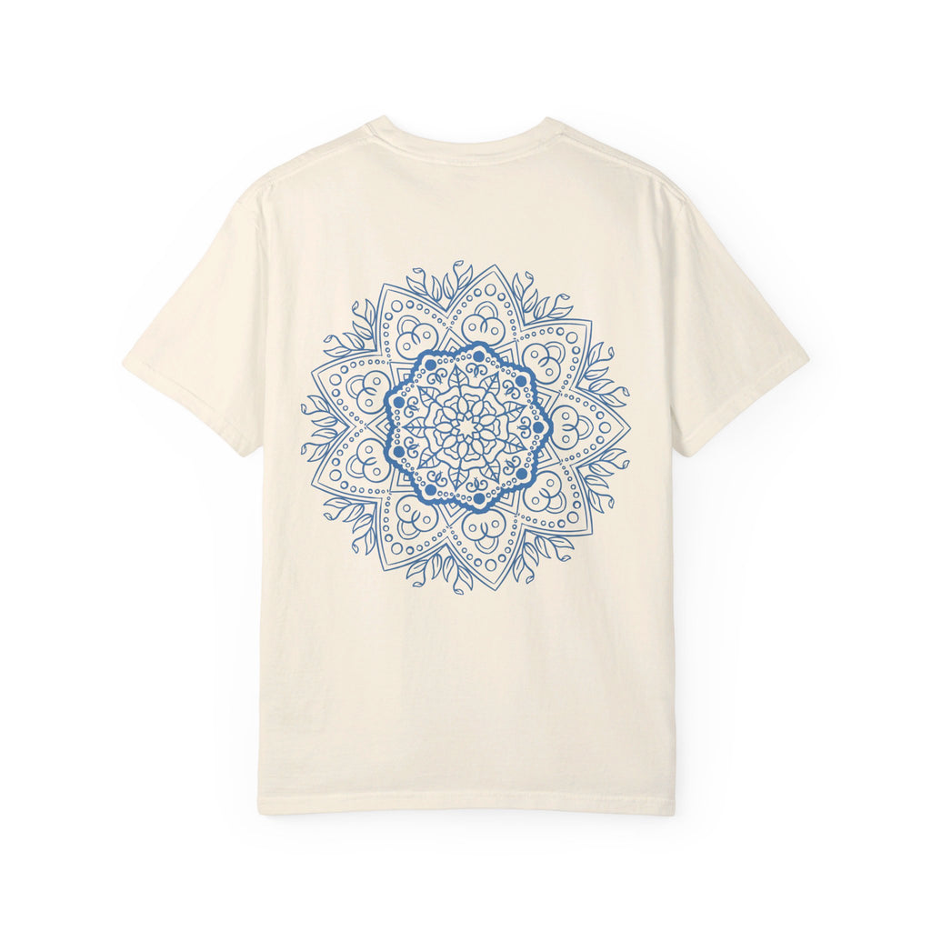 Handmade unisex Mandala Tshirt in garment-dyed fabric with intricately drawn mandala art design