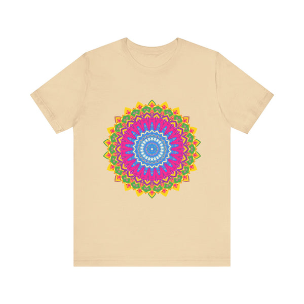 Vibrant Mandala Tee featuring a colorful and intricate design in red, blue, yellow, and green, perfect for adding a pop of color to any outfit