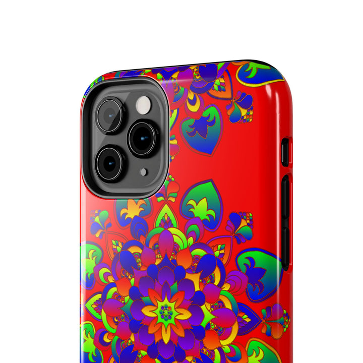 Hand drawn intricate red mandala art phone case for stylish protection