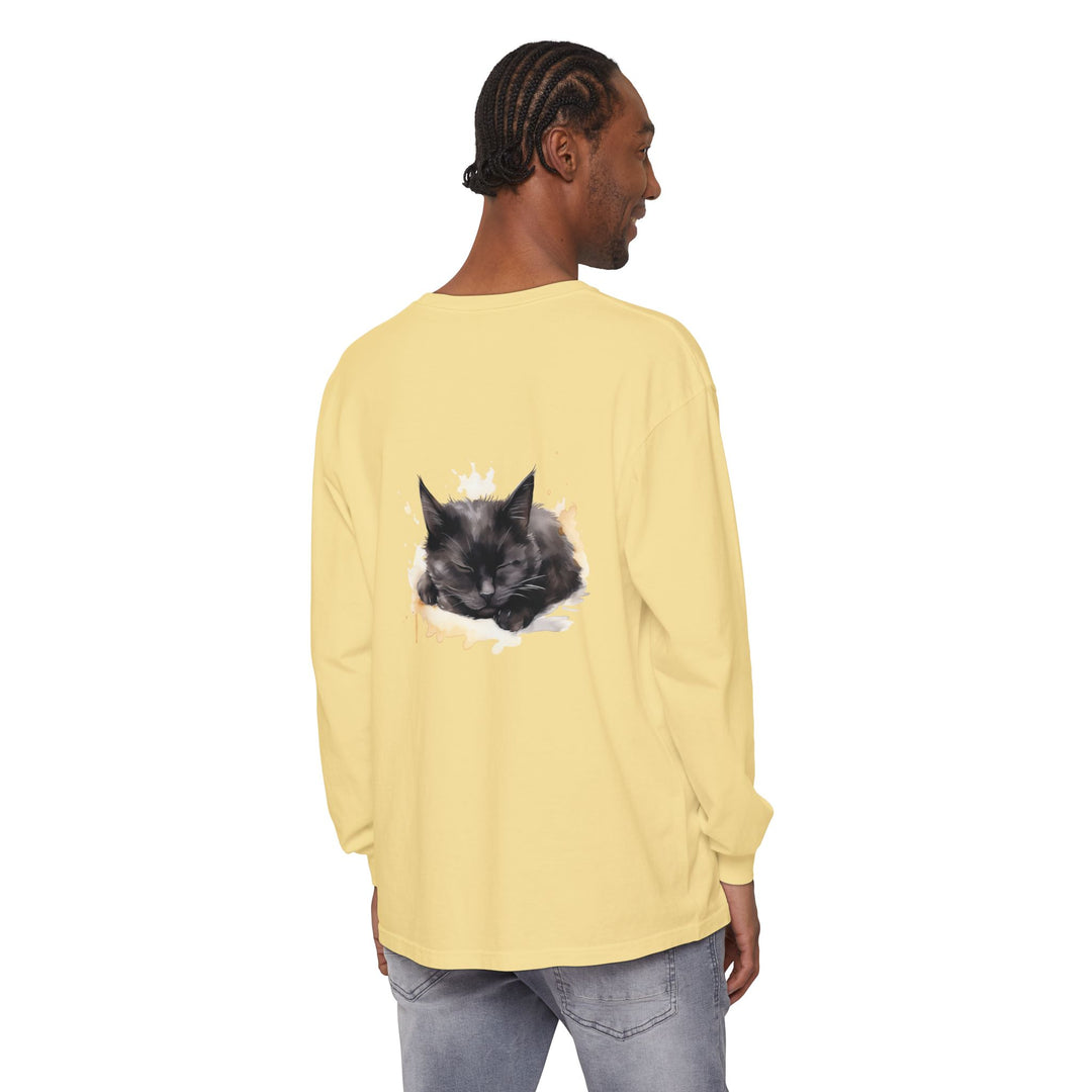 Langarm-T-Shirt mit Aquarellmotiv „Schlafende Katze“