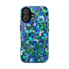 Floral Mandala Tough Magnetic Phone Case — Blue Green Pattern
