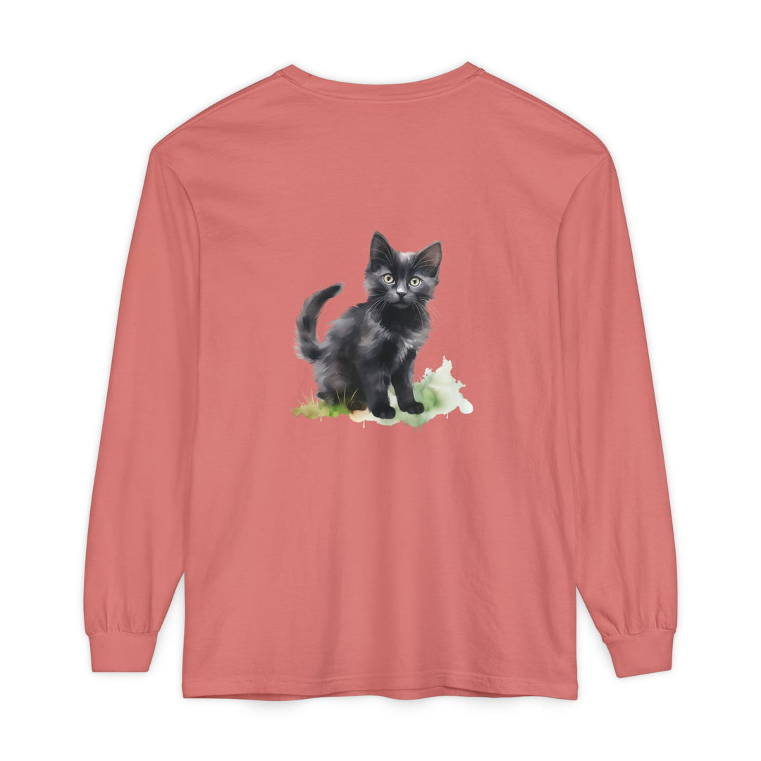 Schwarze Katze Aquarell Langarmshirt