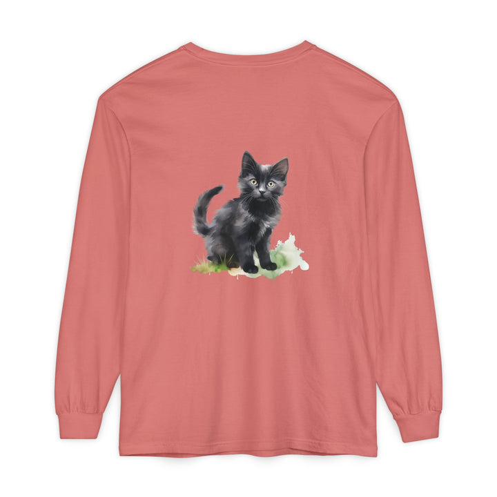 Schwarze Katze Aquarell Langarmshirt