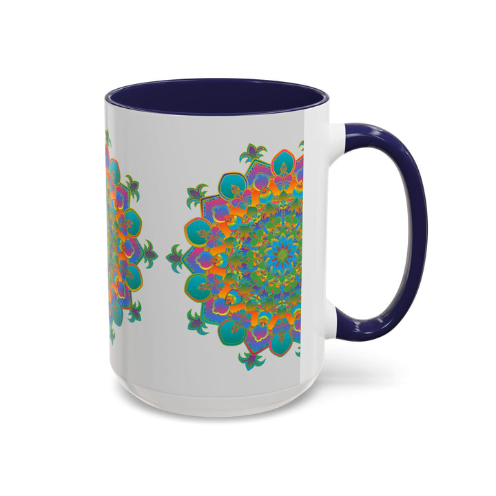 A close-up image of a colorful and intricate Mandala Art Mug with unique and vibrant design