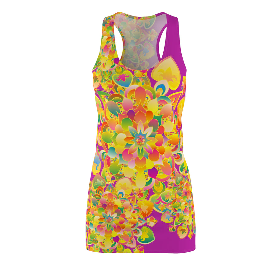 Mandala-Blumenkleid mit Racerback – Allover-Print in leuchtendem Pink und Sonnenschein