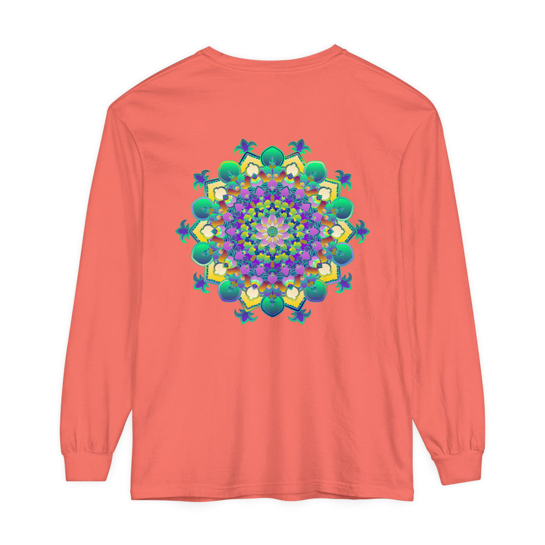 Colorful and detailed long sleeve T-shirt featuring an intricate mandala design