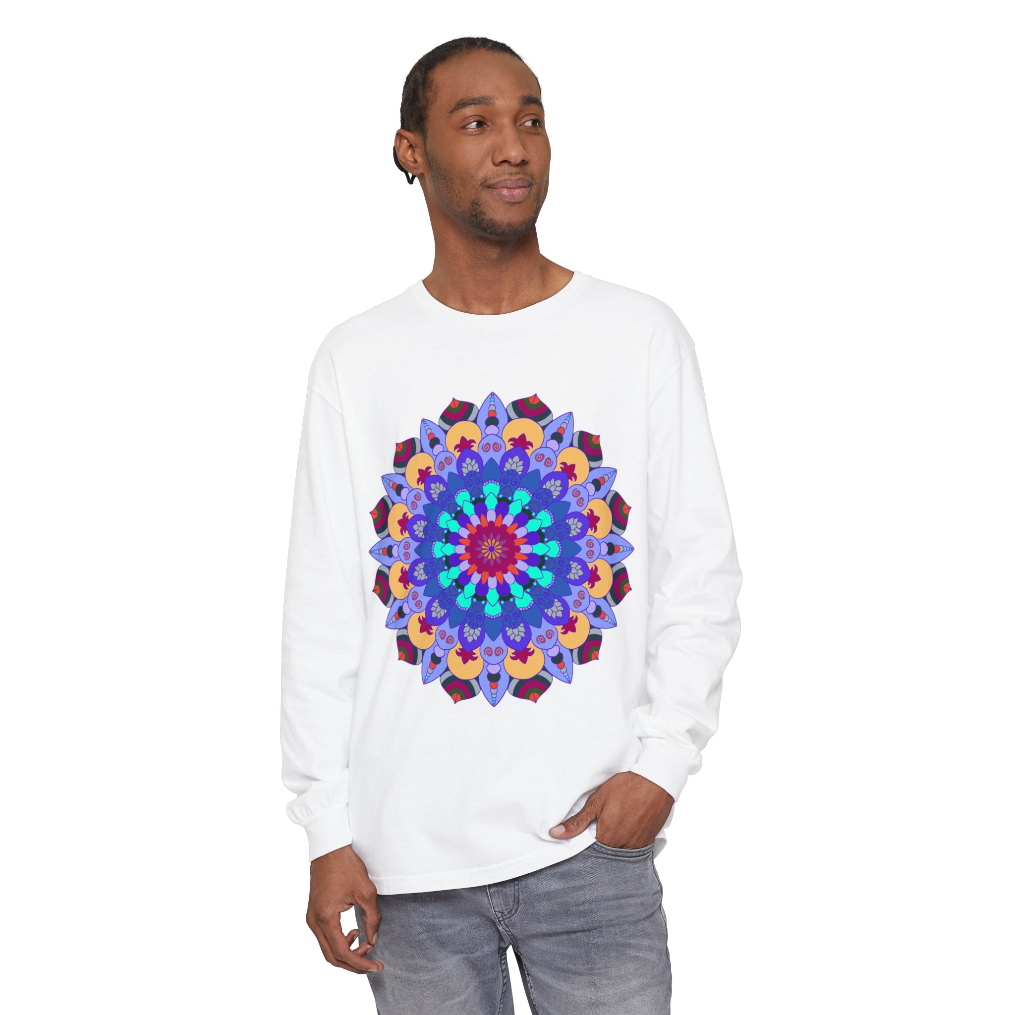 Colorful and intricate mandala design long sleeve t-shirt for a vibrant look