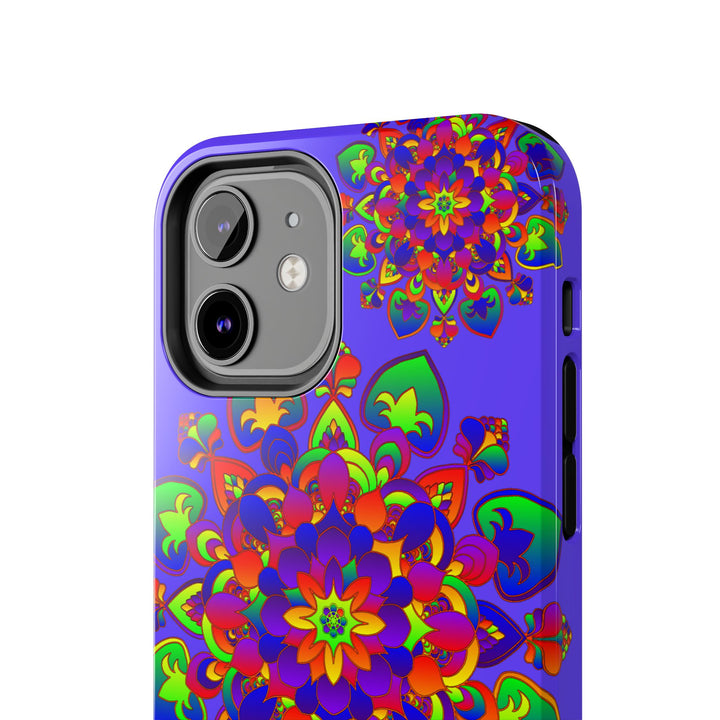 A colorful hand drawn mandala rainbow design phone case for protection