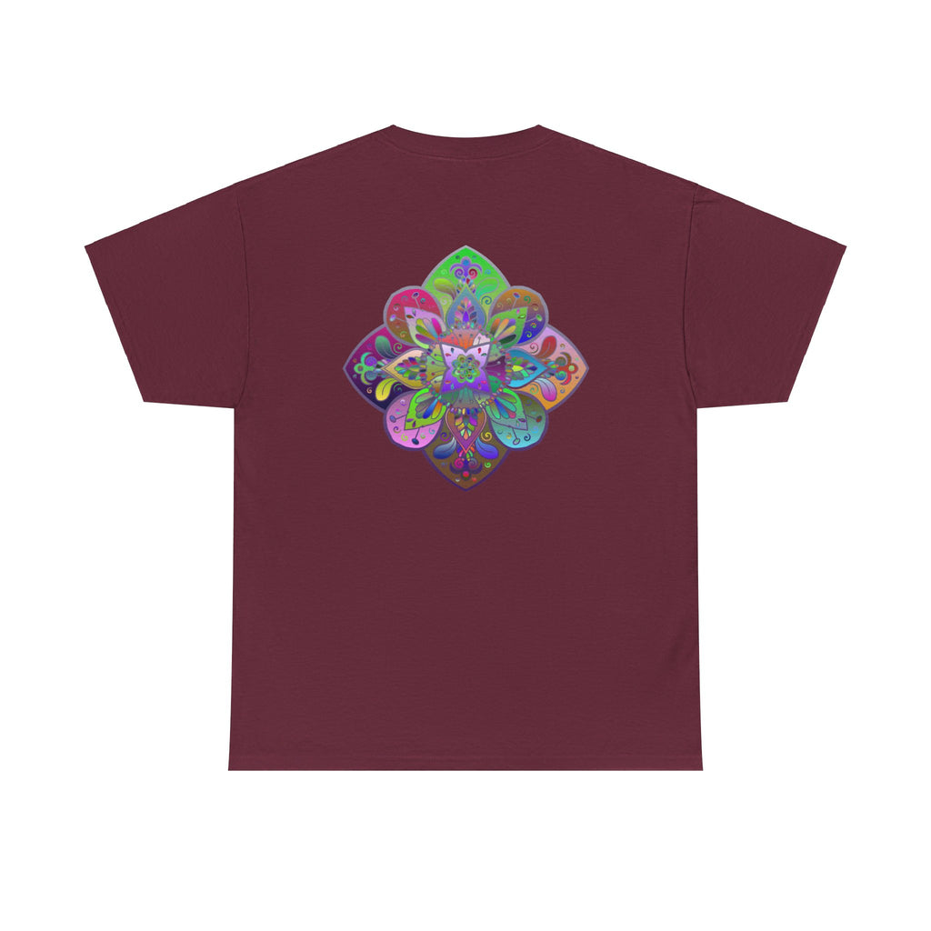 Colorful mandala art design on white unisex heavy cotton tee, perfect for yoga and mindfulness practice