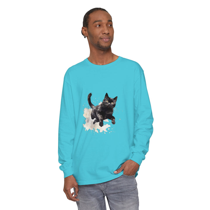 Black Cat Watercolor Splash T-Shirt featuring a vibrant and artistic feline design