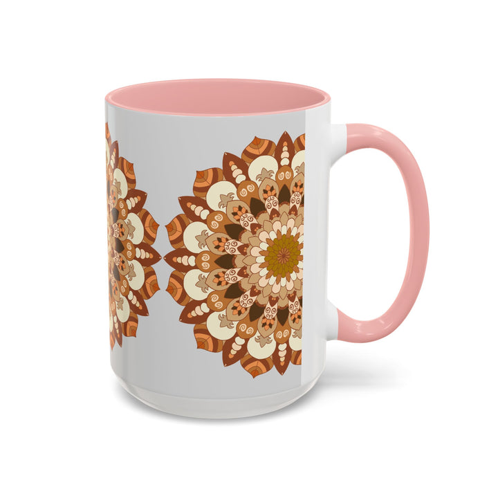 Beautiful light grey background mandala art mug with intricate design and delicate details, perfect for enjoying your favorite beverages in style