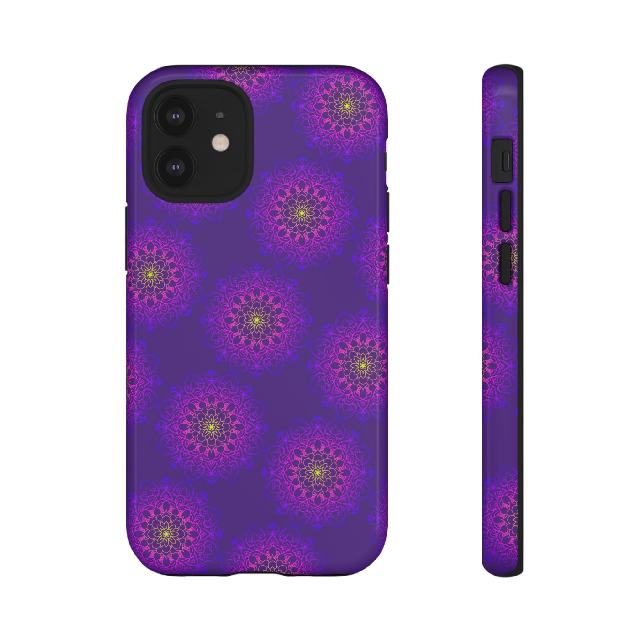 Custodia per iPhone con motivo floreale viola intricato e audace motivo mandala