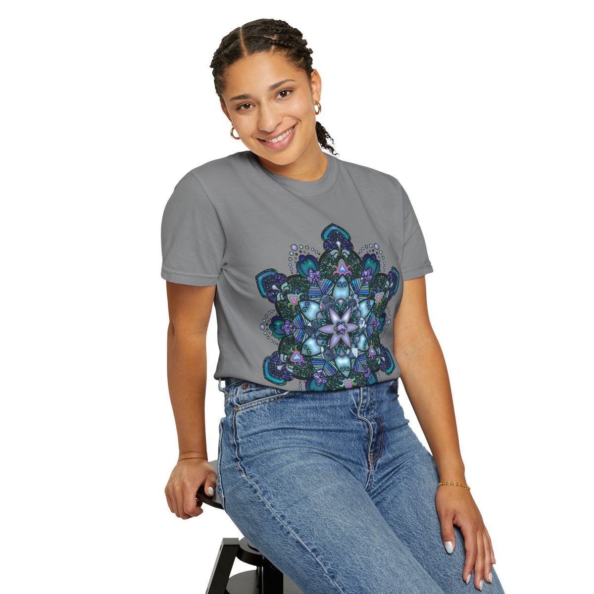 Mandala T-Shirt – Blue Purple Boho Geometric Floral Design