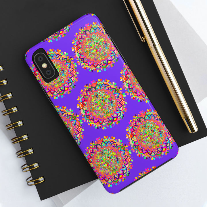 Hand-drawn detailed purple mandala art phone case for iPhone X and XS